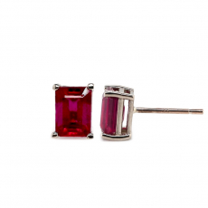 Madagascar Ruby Emerald Cut 2.90 Carat Stud Earrings in 14K White Gold