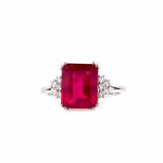 Madagascar Ruby Emerald Cut 5.25 Carat Rink in 14K White Gold with Diamond Accents