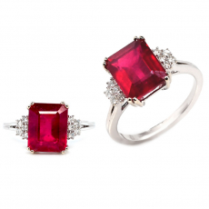 Madagascar Ruby Emerald Cut 5.25 Carat Rink in 14K White Gold with Diamond Accents