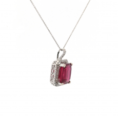 Madagascar Ruby Emerald Cut 5.68Carat Pendant with Accent Diamond  in 14k  White Gold