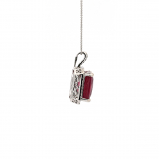 Madagascar Ruby Emerald Cut 5.68Carat Pendant with Accent Diamond  in 14k  White Gold