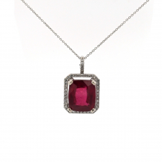 Madagascar Ruby Emerald Cut 5.68Carat Pendant with Accent Diamond  in 14k  White Gold