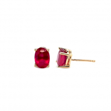 Madagascar Ruby Oval 1.97 Carat Stud Earrings in 14K Yellow Gold