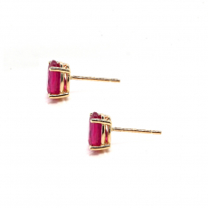 Madagascar Ruby Oval 3.24 Carat Stud Earrings in 14k Yellow Gold