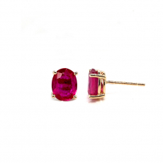 Madagascar Ruby Oval 3.24 Carat Stud Earrings in 14k Yellow Gold