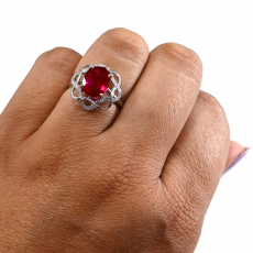 Madagascar Ruby Oval 3.65 Carat Ring in 14K White Gold with Diamond Accents