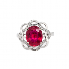 Madagascar Ruby Oval 3.65 Carat Ring in 14K White Gold with Diamond Accents