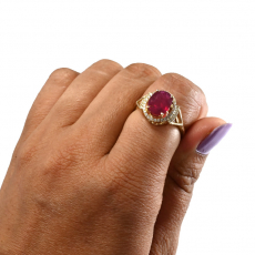 Madagascar Ruby Oval 3.82 Carat Ring in 14K Yellow Gold with Diamond Accents