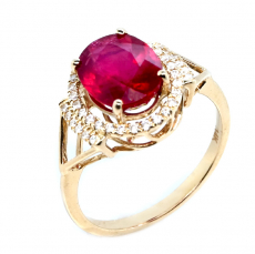 Madagascar Ruby Oval 3.82 Carat Ring in 14K Yellow Gold with Diamond Accents