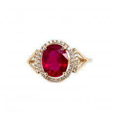 Madagascar Ruby Oval 3.82 Carat Ring in 14K Yellow Gold with Diamond Accents