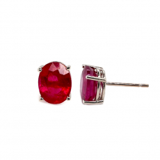 Madagascar Ruby Oval 5.34 Carat Stud Earrings in 14K White Gold