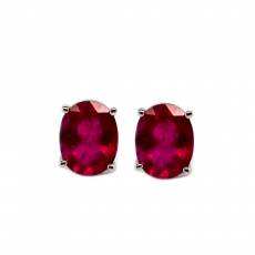 Madagascar Ruby Oval 8.07 Carat Stud Earrings in 14K White Gold