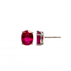 Madagascar Ruby Oval 8.07 Carat Stud Earrings in 14K White Gold