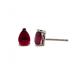 Madagascar Ruby Pear Shape 1.99 Carat Stud Earrings in 14K White Gold