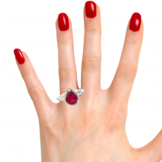 Madagascar Ruby Pear Shape 3.22 Carat Ring With Diamond Accent in 14K White Gold (RG0414)