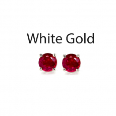 Madagascar Ruby Round 1.30 Carat Stud Earrings in 14K White Gold