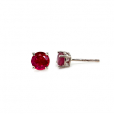 Madagascar Ruby Round 1.30 Carat Stud Earrings in 14K White Gold