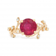 Madagascar Ruby Round 2.19 Carat Ring In 14K Yellow Gold With Diamond Accent.