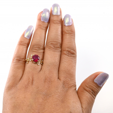 Madagascar Ruby Round 2.19 Carat Ring In 14K Yellow Gold With Diamond Accent.