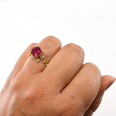 Madagascar Ruby Round 2.19 Carat Ring In 14K Yellow Gold With Diamond Accent.