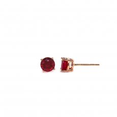 Madagascar Ruby Round 2.61 Carat Stud Earring in 14k Rose Gold