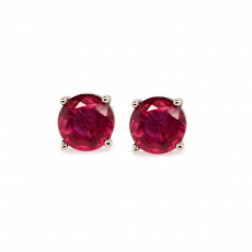 Madagascar Ruby Round 2.63 Carat Stud Earrings in 14K White Gold