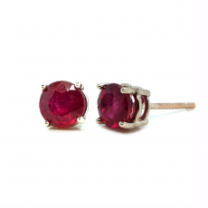 Madagascar Ruby Round 2.63 Carat Stud Earrings in 14K White Gold