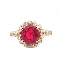 Madagascar Ruby Round 4.26 Carat Ring in 14K Yellow Gold with Diamond Accents