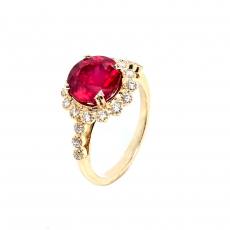 Madagascar Ruby Round 4.26 Carat Ring in 14K Yellow Gold with Diamond Accents