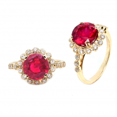 Madagascar Ruby Round 4.26 Carat Ring in 14K Yellow Gold with Diamond Accents