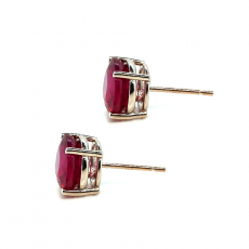 Madagascar Ruby Round 7.65 Carat Stud Earrings in 14K White Gold