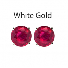 Madagascar Ruby Round 7.65 Carat Stud Earrings in 14K White Gold