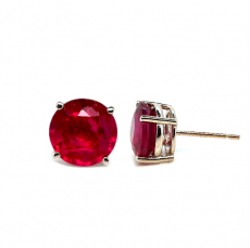 Madagascar Ruby Round 7.65 Carat Stud Earrings in 14K White Gold