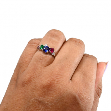 Multi Precious Stone Round 1.7 Carat Ring in 14K White Gold with Diamond Accents(Nigerian Sapphire, Padparadscha Sapphire, Emerald and Ruby)