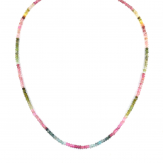 Multi Tourmaline Beads Roundelle Shape 3mm Accent Bead Ready To Wear Necklace