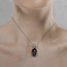 Mystic Topaz Oval Shape 9.27 Carat Pendant In14K White Gold With Accent Diamonds