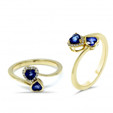 Nigerian Blue Sapphire Double Heart Shape 0.82 Carat Ring in 14K Yellow Gold with Diamond Accents