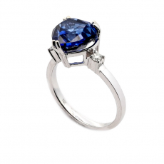 Nigerian Blue Sapphire Heart Shape 4.89 Carat Ring in 14K White Gold with Diamond Accents