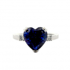 Nigerian Blue Sapphire Heart Shape 4.89 Carat Ring in 14K White Gold with Diamond Accents