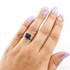 Nigerian Blue Sapphire Heart Shape 4.89 Carat Ring in 14K White Gold with Diamond Accents