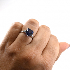 Nigerian Blue Sapphire Heart Shape 4.89 Carat Ring in 14K White Gold with Diamond Accents