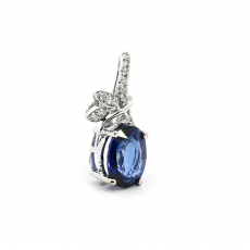 Nigerian Blue Sapphire Oval 1.63 Carat Pendant In 14K White Gold With Accented Diamonds (Chain Not Included).