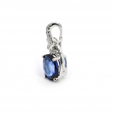 Nigerian Blue Sapphire Oval 1.63 Carat Pendant In 14K White Gold With Accented Diamonds (Chain Not Included).