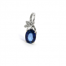 Nigerian Blue Sapphire Oval 1.63 Carat Pendant In 14K White Gold With Accented Diamonds (Chain Not Included).