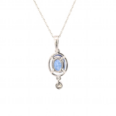 Nigerian Blue Sapphire Oval 1.63 Carat Pendant In 14K White Gold With Accented Diamonds (Chain Not Included).