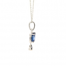 Nigerian Blue Sapphire Oval 1.63 Carat Pendant In 14K White Gold With Accented Diamonds (Chain Not Included).