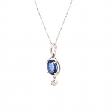 Nigerian Blue Sapphire Oval 1.63 Carat Pendant In 14K White Gold With Accented Diamonds (Chain Not Included).