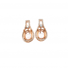 Oval 10x8mm Earring Semi Mount in 14K Rose Gold with Diamond Accents