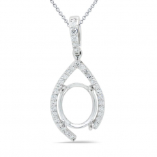 Oval 11x9mm Pendant Semi Mount in 14K White Gold with Diamond Accents(Chain Not Included)