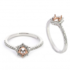 Oval 5x4mm Halo Ring Semi Mount in Dual Tone (White/Rose) Gold with Diamond Accents